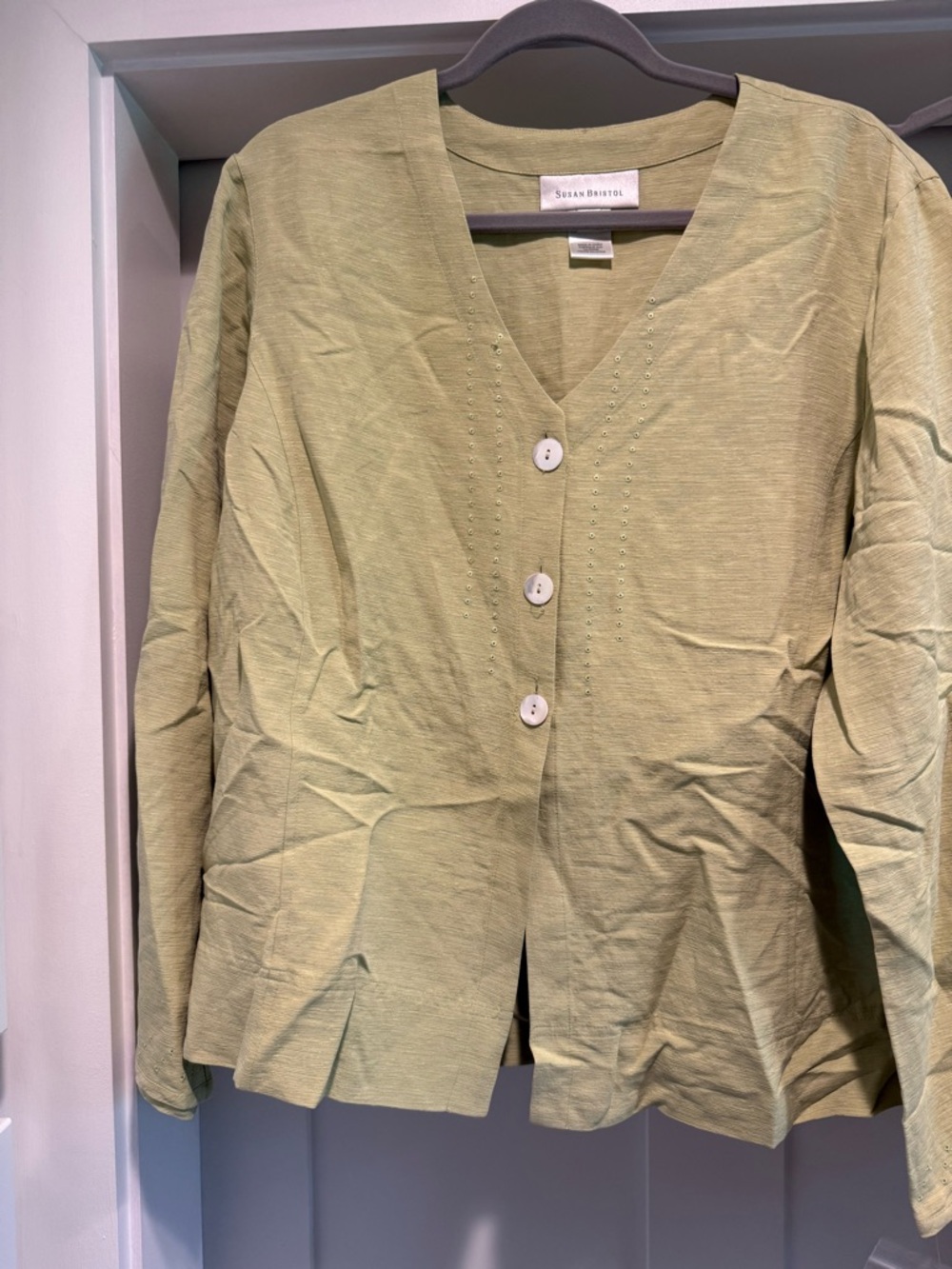 NWT Susan Bristol Sage Green Button-Front Jacket and Skirt set
